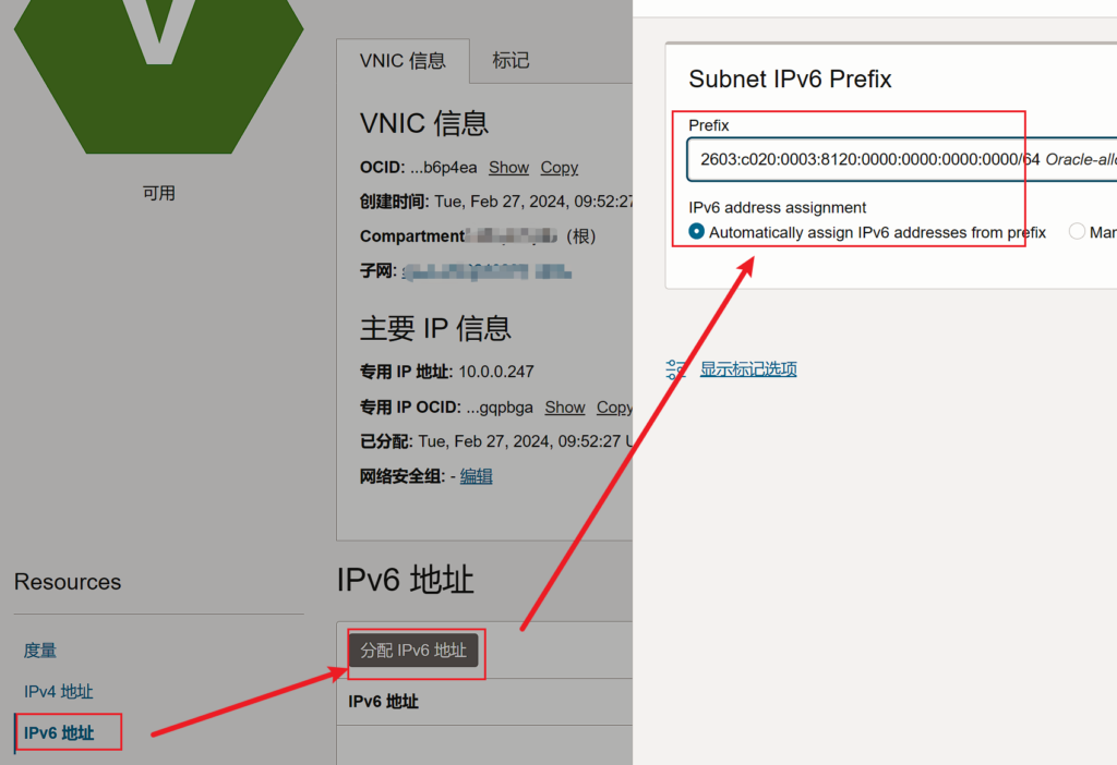 甲骨文：添加IPV6地址